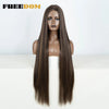 38-Inch (96.5 cm) Straight Synthetic Lace Front Wig – 13x6 Deep Part Ombre Brown-Red-Blonde Highlights for Women, Cosplay