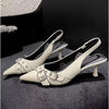 Women's Pointed Toe Kitten Heel Sandals – Buckle Strap, Metal Accent, Leopard Print Dress Shoes