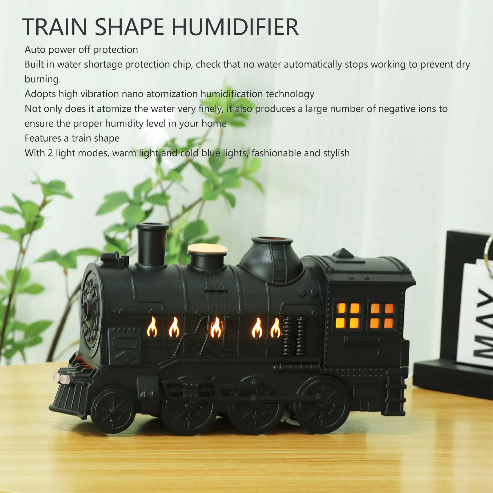 300ml Essential Oil Diffuser Humidifier with Remote – Train-Shaped Aromatherapy Cool Mist, 2 Light Modes, 100–240V for Bedroom & Office