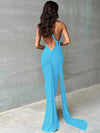Women's One-Shoulder Backless Ruched Maxi Dress – Adjustable Scarf Loop, Y2K Streetwear Festival Evening Dress