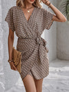Bohemian V-Neck Asymmetrical Mid-Calf Chiffon Dress – Flare Sleeve Slim Fit