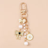 Bowknot Love Heart Keychain with Crystal Pearl Cute Handbag Key Ring Gift for Women and Girls