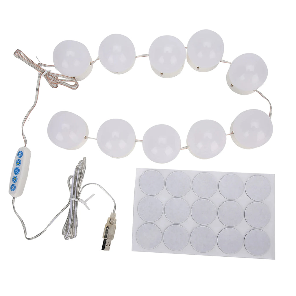 10-Pack LED Vanity Mirror Light Kit – Dimmable USB Hollywood Makeup Bulbs (3200K–6500K) with Touch Dimmer