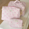 Pink Strawberry Quilted Cosmetic Bag – Portable Travel Makeup Pouch & Toiletry Organizer, Multiple Sizes (Small 15×9×8 cm / 5.9×3.5×3.1 in; Handbag 24×18.5×7 cm / 9.4×7.3×2.8 in; Tote 25×16×15 cm / 9.8×6.3×5.9 i