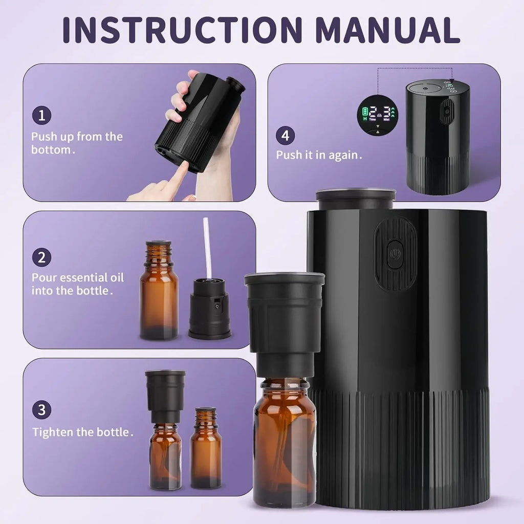 Waterless Portable Essential Oil Diffuser – Cordless USB Rechargeable, Battery-Operated for Car, Office & Home