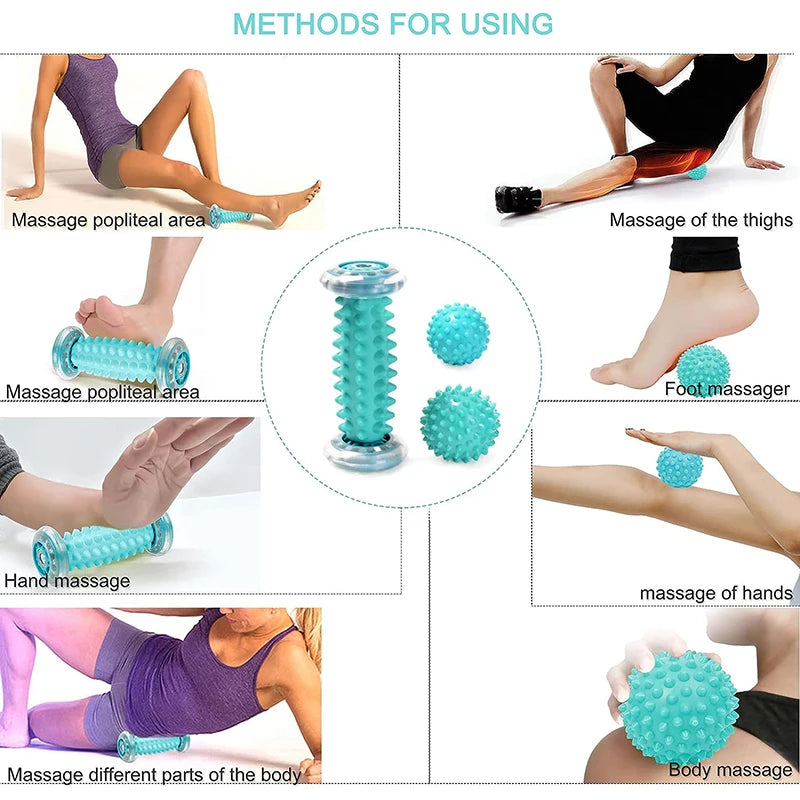 Foot Massage Roller and Spiky Massage Ball Set for Plantar Fasciitis Relief, Deep Tissue Acupressure for Feet Legs and Back