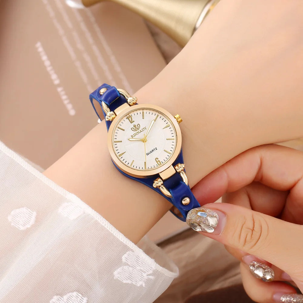 Women’s Leather Quartz Wristwatch – 32mm Round Alloy Case, Arabic Numerals, Casual Festival Gift