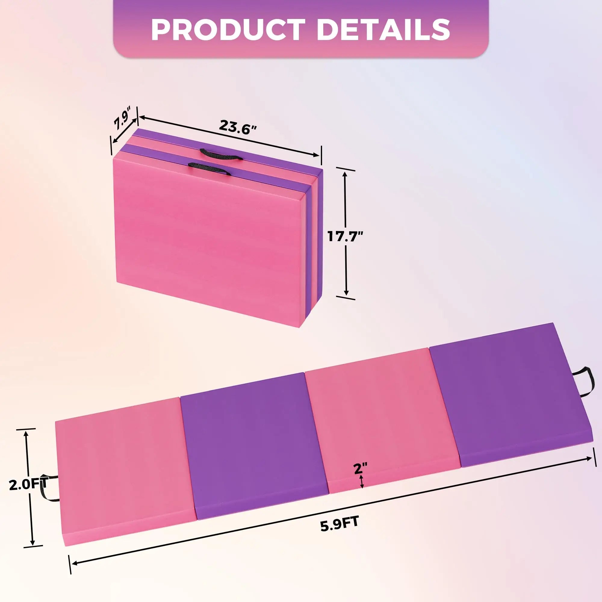 Folding Gymnastics Mat – Thick Portable Tumbling & Exercise Mat for Yoga Pilates Home Gym (Kids & Adults)