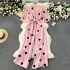 Women's Bohemian Polka Dot V-Neck Wide Leg Jumpsuit with Dolman Sleeves and High Waist