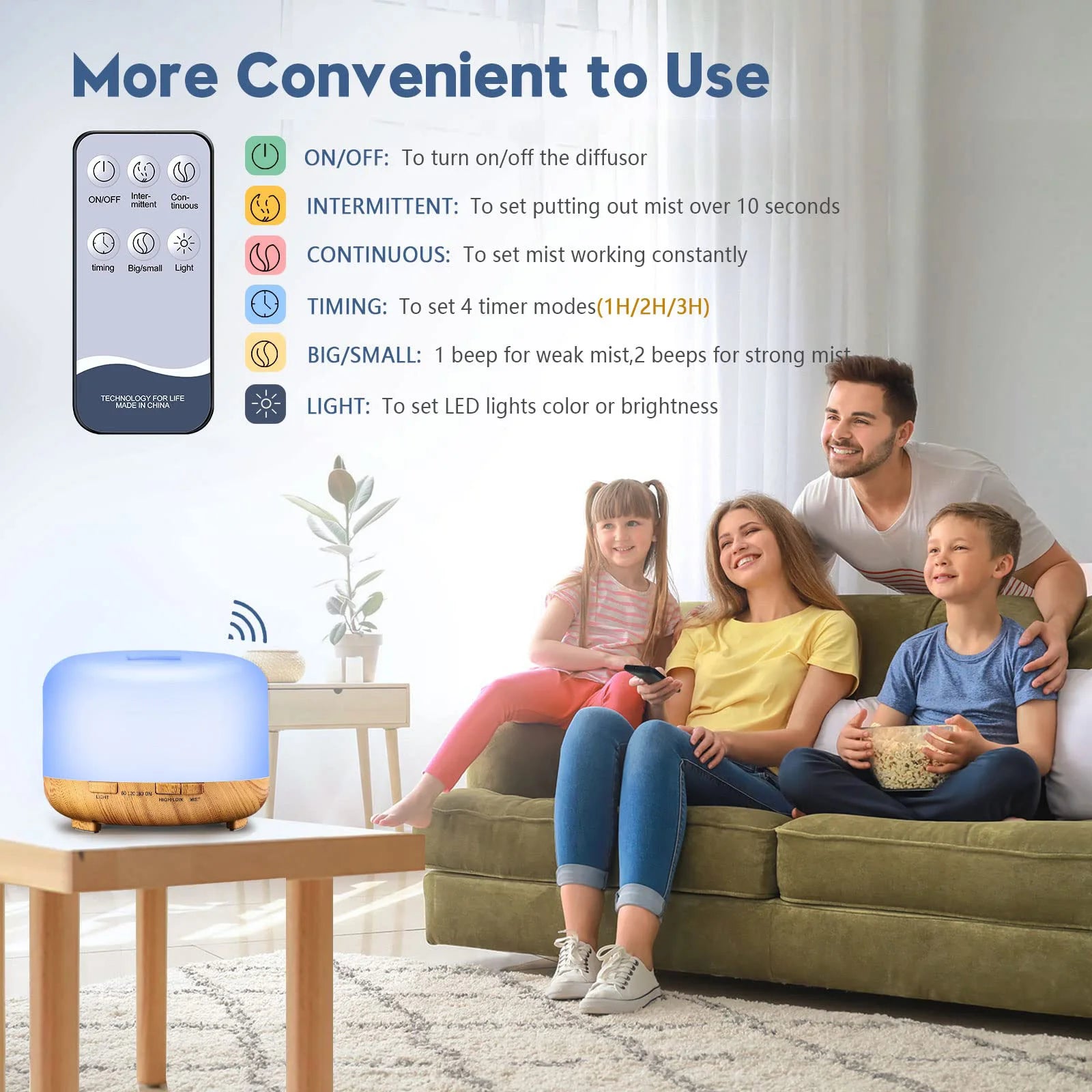 500ml (16.9 fl oz) Aromatherapy Oil Diffuser + 6 x 10ml (0.34 fl oz) Essential Oil Set - Lavender, Rose, Jasmine, Lemon, Hilton, Ocean