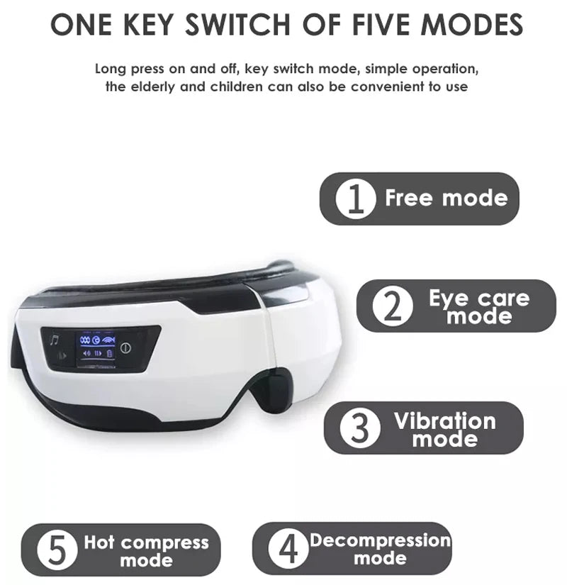 4D Smart Eye Massager — Air Pressure, Heated Vibration & Bluetooth Music, Rechargeable