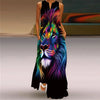 Vintage Print Boho Maxi Dress – Sleeveless V-Neck A-Line Beach Sundress with Pockets