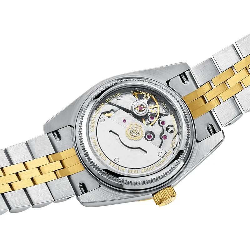 ROLENDO Classic 32mm Automatic Women’s Date Watch – Sapphire Crystal, Gold Diamond-Set, 300m Water Resistant, Butterfly Clasp