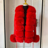 Women's Faux Fur Knit Cardigan with Faux Fox Fur Collar – Elegant Puff Sleeve Sweater Coat