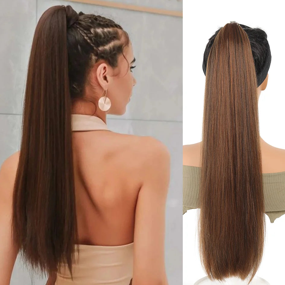 Synthetic Long Straight Ponytail Wig 18-32 Inch (45-81 cm) Headband or Elastic Wrap Hair Extension
