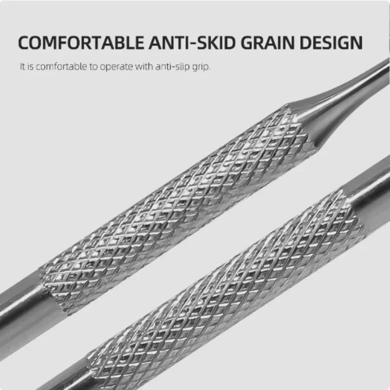 Double-Ended Stainless Steel Cuticle Pusher & Nail Remover – Beveled Circle Head Manicure Tool