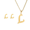 Stainless Steel Alphabet Initial Necklace & Stud Earrings Set – 26 Letter Personalized Jewelry Gift for Women