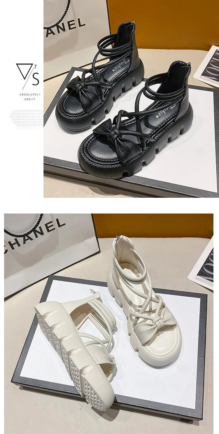 Women's Woven Ankle-Strap Mid Heel Sandals — Thick Sole Summer Clogs