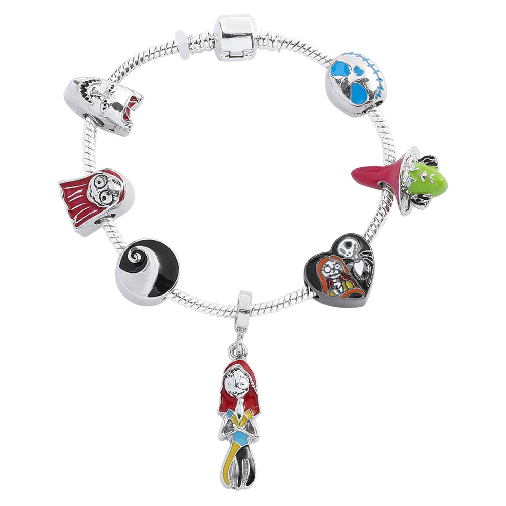 Disney The Nightmare Before Christmas Jack Skellington Charm Bracelet for Women Beaded Bangle