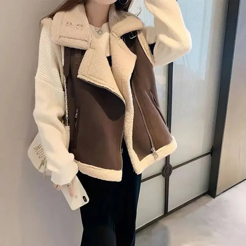 Women's Lamb Wool Vest – Korean-Style Loose Fit Zippered Fur Collar Outerwear for Autumn Winter