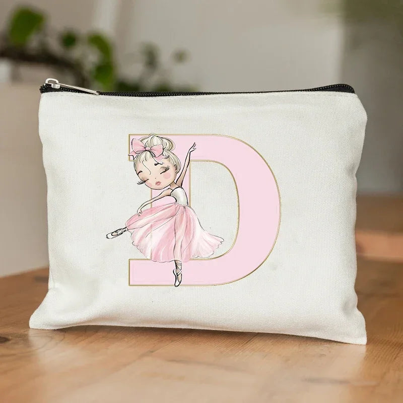 Ballet Girls A-Z Initial Canvas Makeup Pouch – Floral Cosmetic Organizer Clutch (22 x 14 cm / 8.7 x 5.5 in) – Travel & Bridesmaid Gift