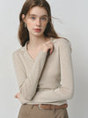 FANSILANEN Women's Wool Blend V-Neck Knit Sweater - Elegant Office Casual Minimalist Pullover