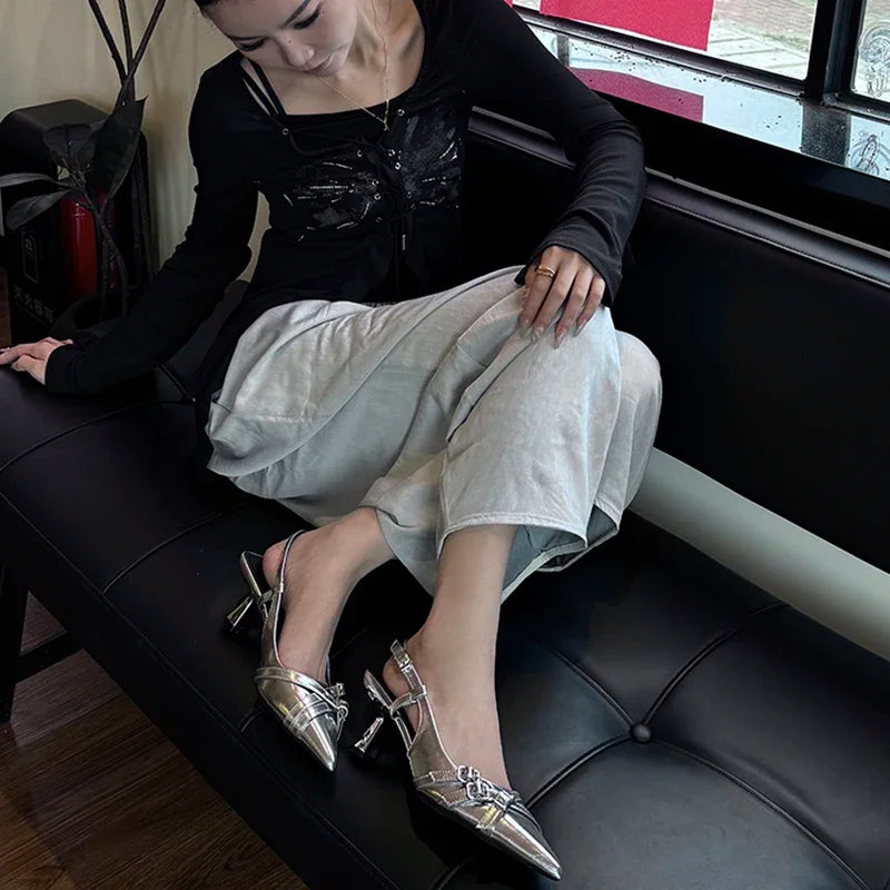 Pointed Toe High Heel Sandals for Women – Roman Slip-On Square Heel Dress Sandals