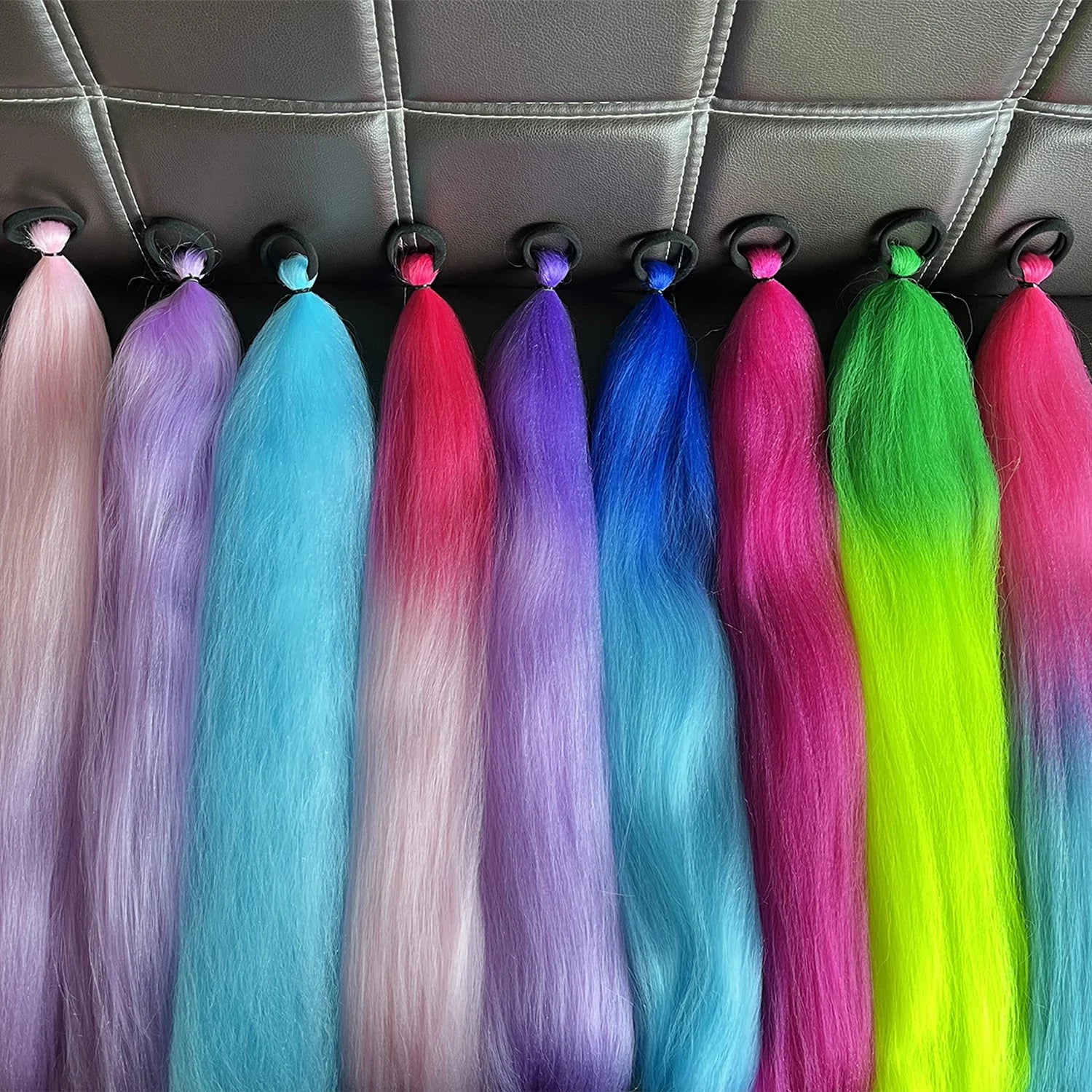 Braided Synthetic Ponytail Extension with Elastic Band – Long Kinky Straight High-Temp Hairpiece for Women & Girls (Pink Purple Blue)