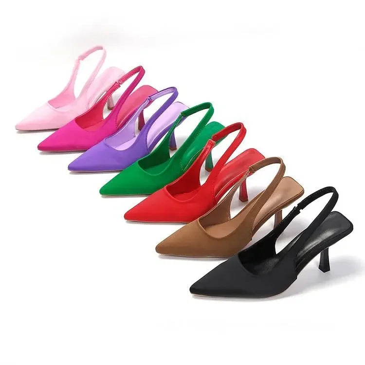 Women's Slingback Pointed-Toe High Heel Sandals - Thin Heel, PU Lining, Rubber Upper