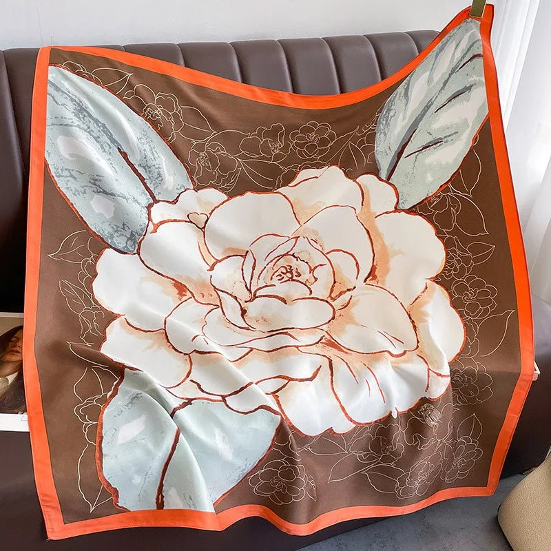 90 x 90 cm (35 x 35 in) Twill Silk-Feel Square Scarf – Women’s Luxury Tree Print Head Scarf, Shawl, Hijab, Bandana