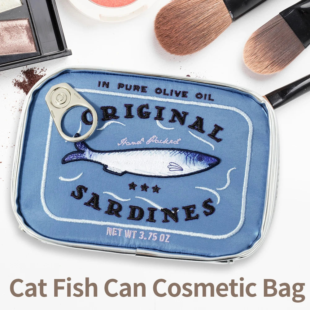 Cute Sardine Can Cosmetic Bag for Women – Travel Toiletry Pouch, PU Leather Zipper Makeup Case