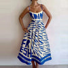 Women's Printed A-Line Maxi Dress - Spaghetti Strap Cold Shoulder High-Waist Slim Beach & Party Casual Vestidos