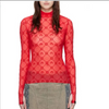 Women's Tulle Mesh Long Sleeve Sheer Blouse Moon Flocked Y2K Top
