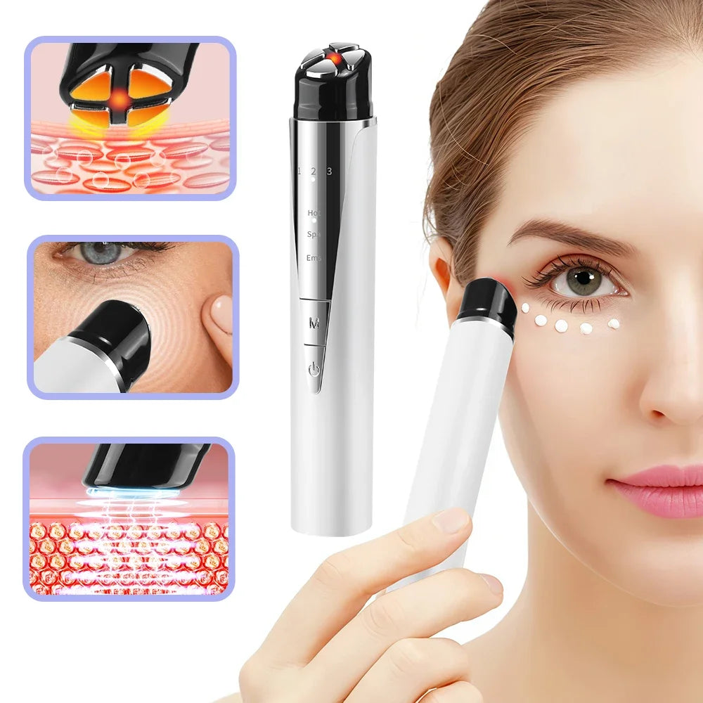 3-in-1 Red Light Eye Massager — Microcurrent EMS, Heating & Vibration Eye Lift Wand for Dark Circles & Puffiness