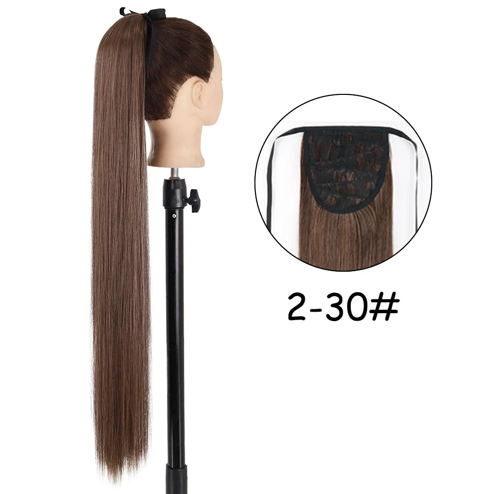 34-Inch (86 cm) Clip-In Synthetic Ponytail Hair Extension — Blonde Wrap-Around Long Straight Hairpiece