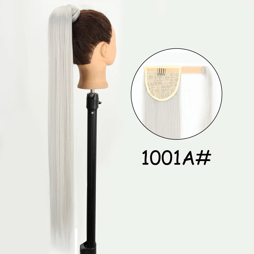 34-Inch (86 cm) Clip-In Synthetic Ponytail Hair Extension — Blonde Wrap-Around Long Straight Hairpiece