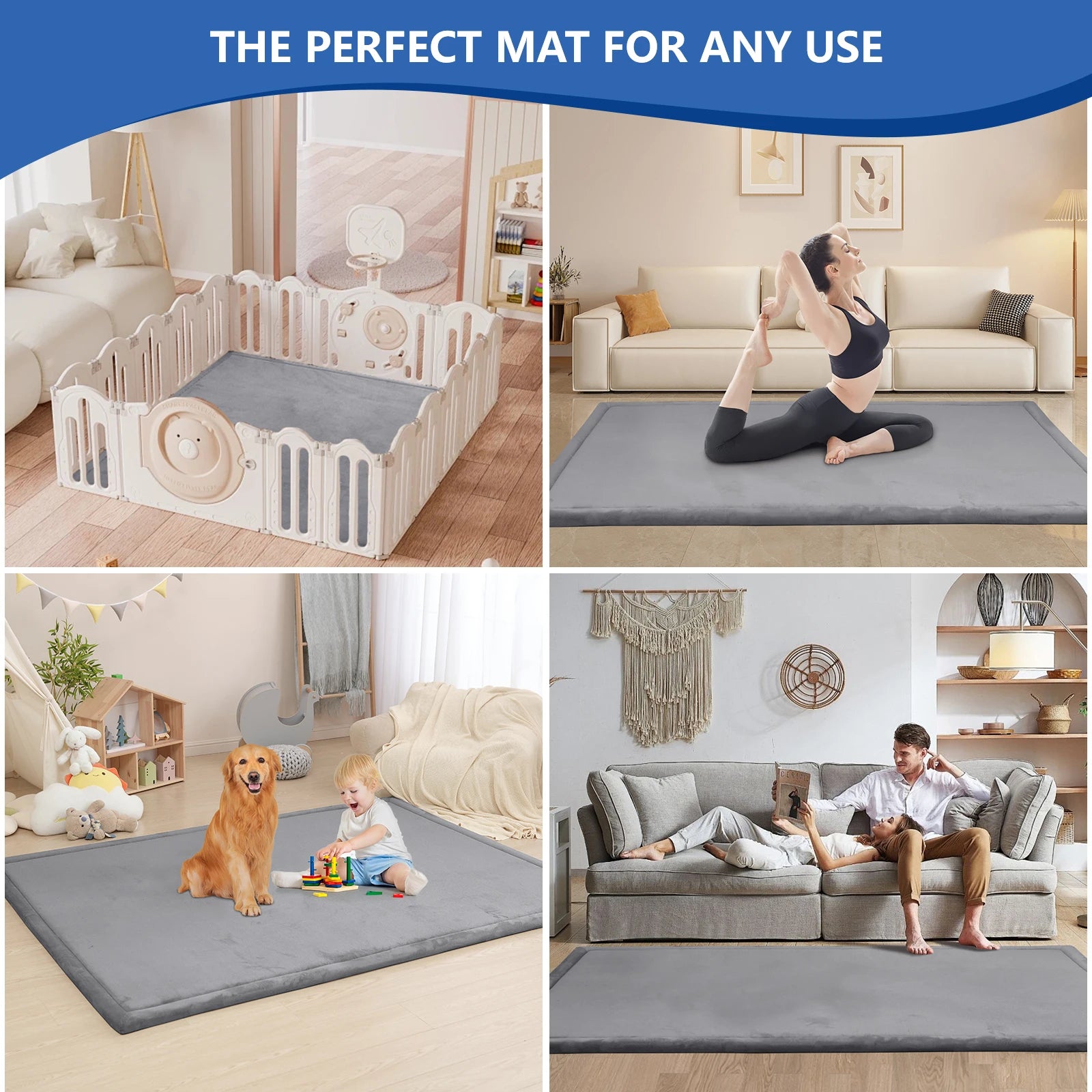 1.3 in (33 mm) Thick Tatami Play Mat - Large Non-Slip Soft Crawling & Kids Yoga Mat for Nursery and Living Room