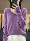 Fashion100% Merino Wool Sweater Cashmere  Pullover Women Knitwear V-Neck Long Sleeve  Autumn Winter Fashion Basic Clothing  Tops