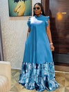 Plus Size Patchwork Midi Dress for Women Square Neck Sleeveless Summer Party