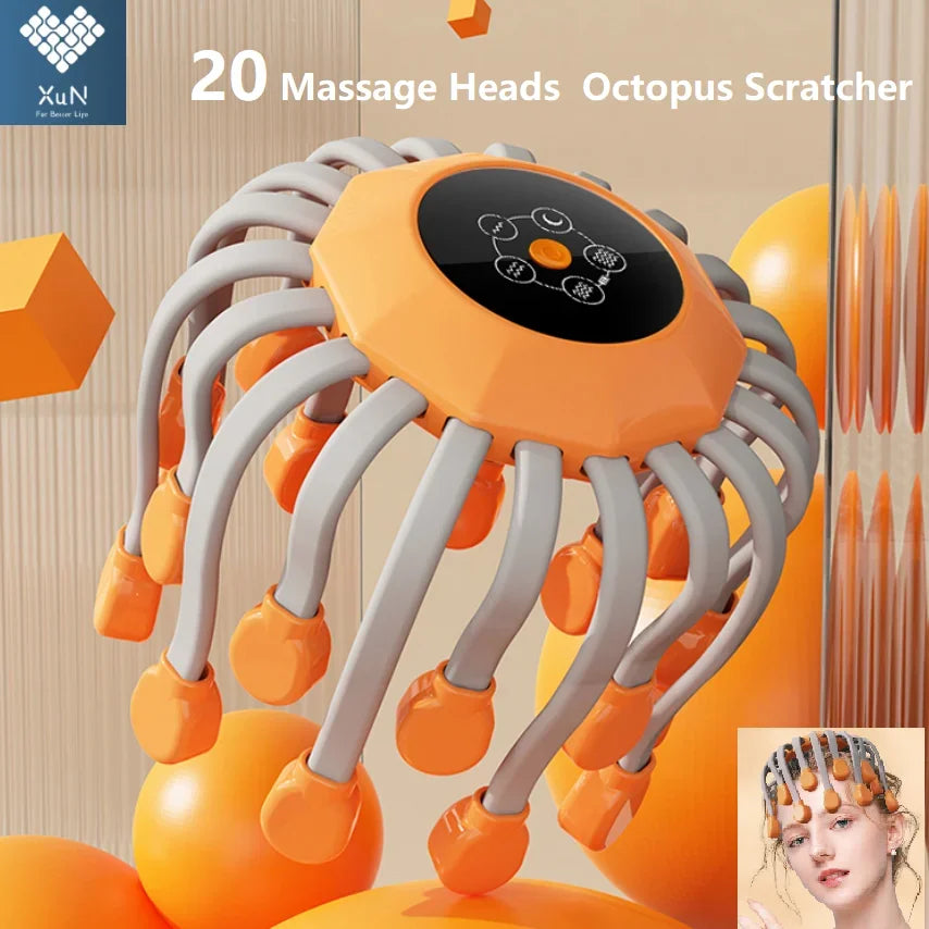 20-Head Electric Scalp Massager with Red Light – Octopus Head Scratcher for Relaxation, Stress & Migraine Relief