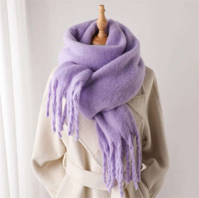 Cashmere-Feel Oversized Tassel Pashmina Shawl – 240 x 38 cm (94 x 15 in) Warm Winter Scarf for Women