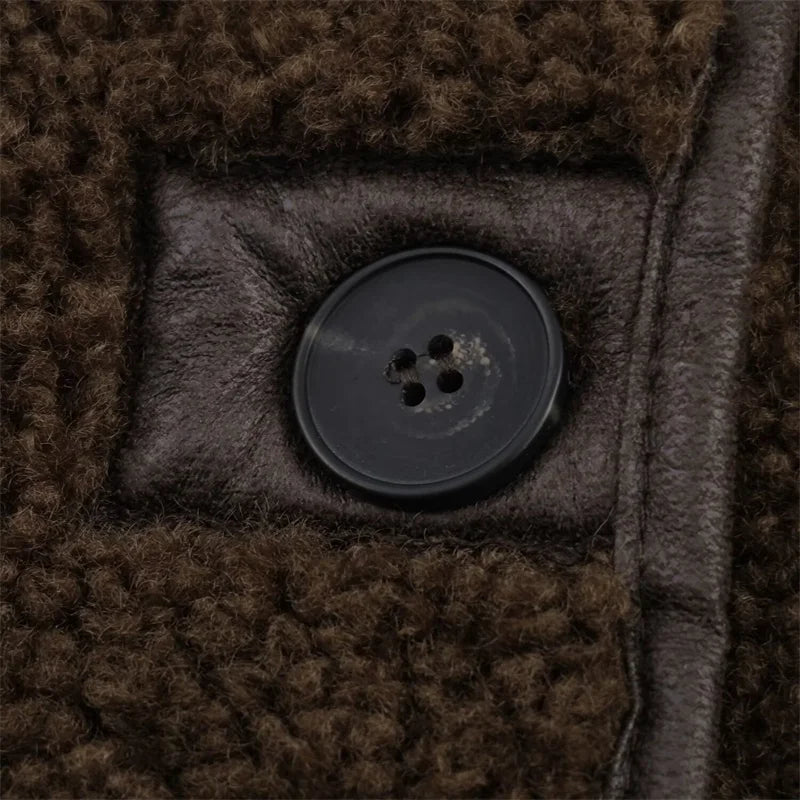 Reversible Faux Fur & Leather Corduroy Overcoat - Women's Autumn Winter Jacket