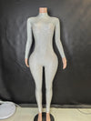 Sparkly Long Sleeve Crystal Romper Bodysuit - Bodycon One-Piece Jumpsuit for Pole Dance Stage Performance & Women's Party