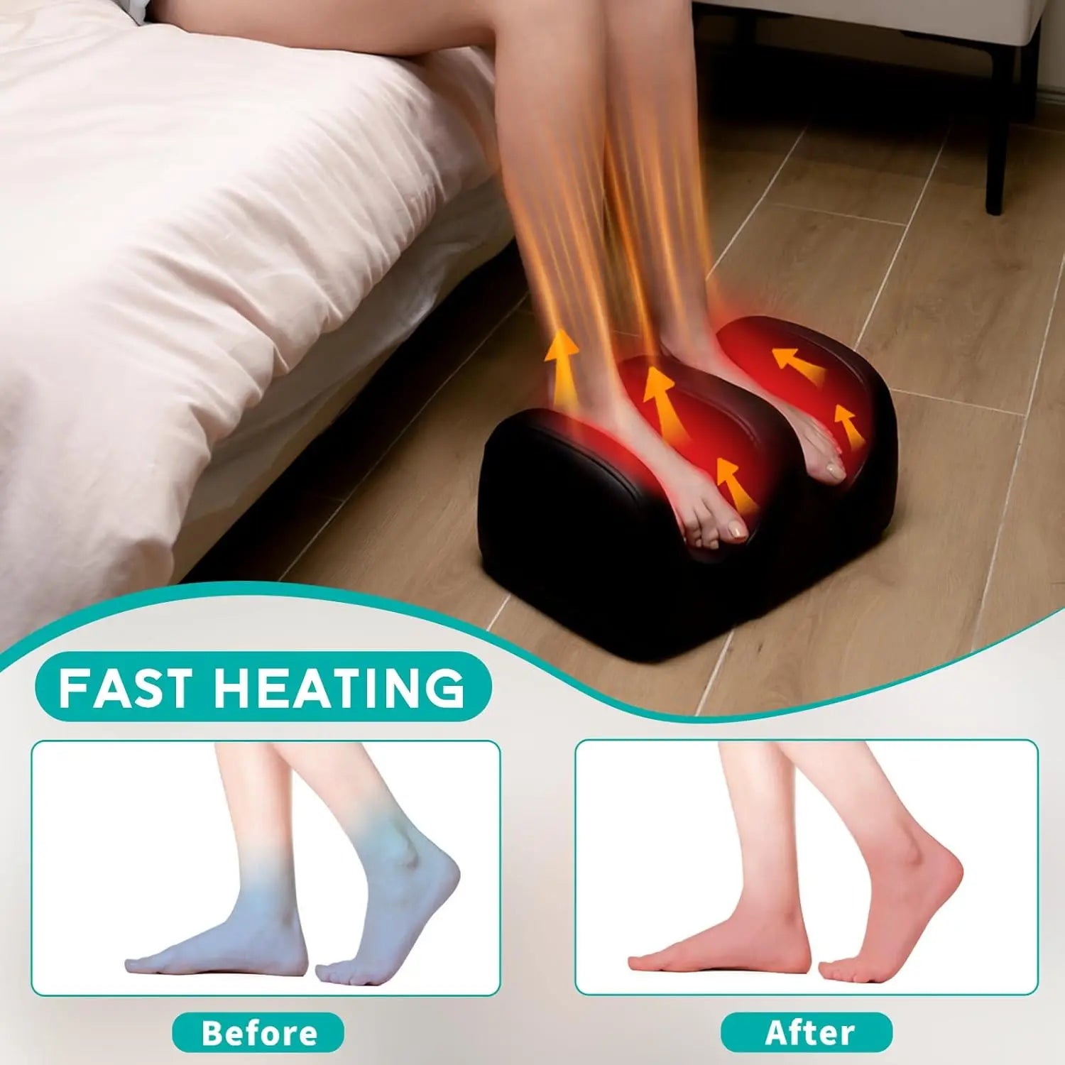 Electric Shiatsu Foot Massager with Heat & Kneading — 3 Intensity Levels, Bi-Directional Relief for Feet & Calves (Plantar Fasciitis)