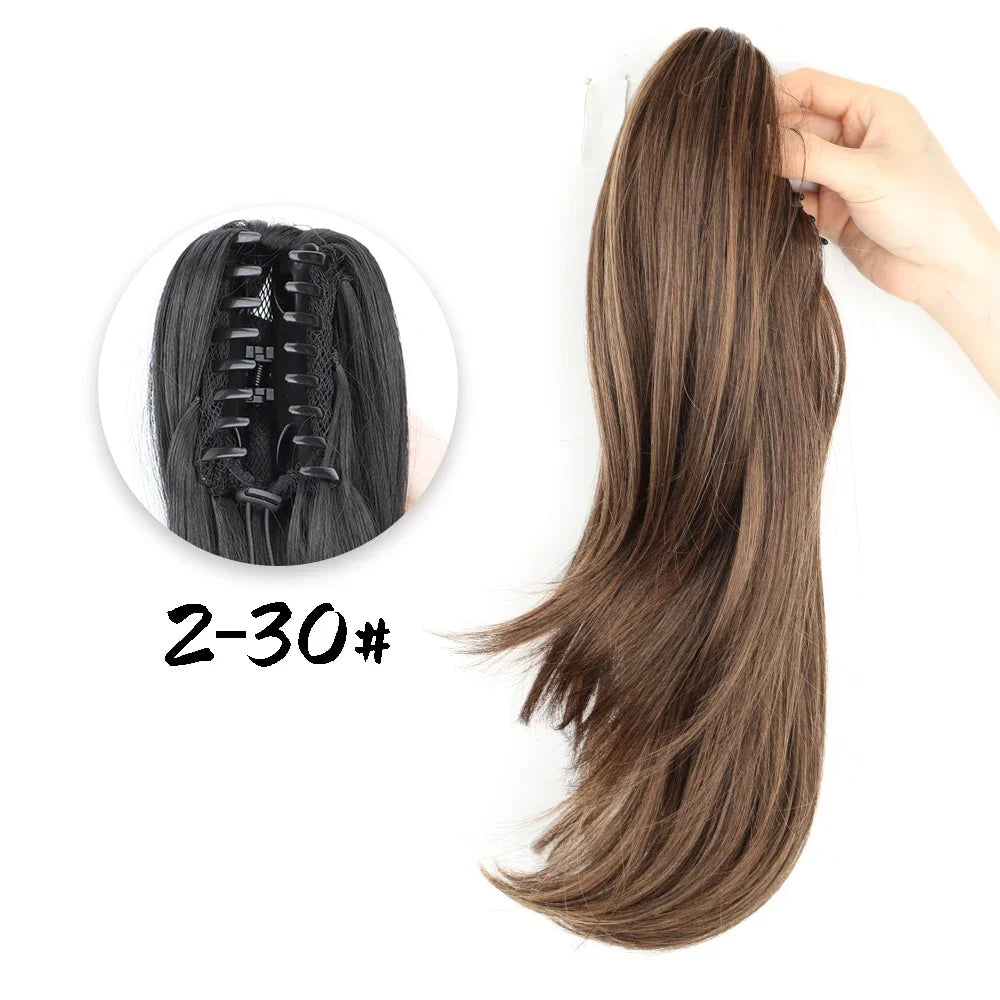 AZQUEEN 18-Inch (45 cm) Clip-In Wavy Ponytail Hair Extension - Heat-Resistant Synthetic, Layered Black/Brown