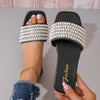 Women's Pearl and Rhinestone Flat Gladiator Sandals, Artificial Leather Casual Slides