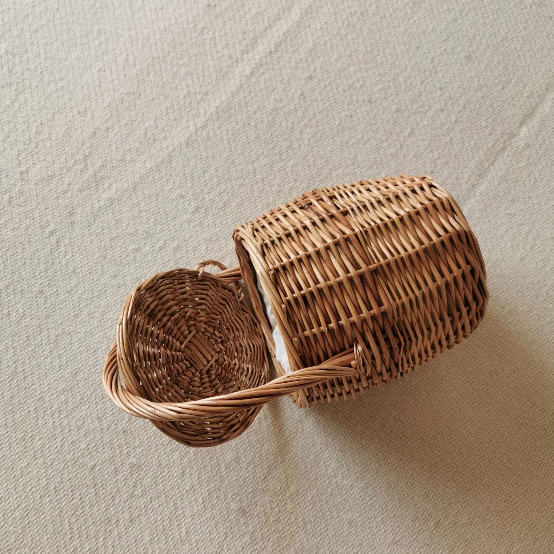 Handmade Wicker Basket Bag for Women – Natural Rattan Straw Bucket Tote, Summer Beach Handwoven Handbag