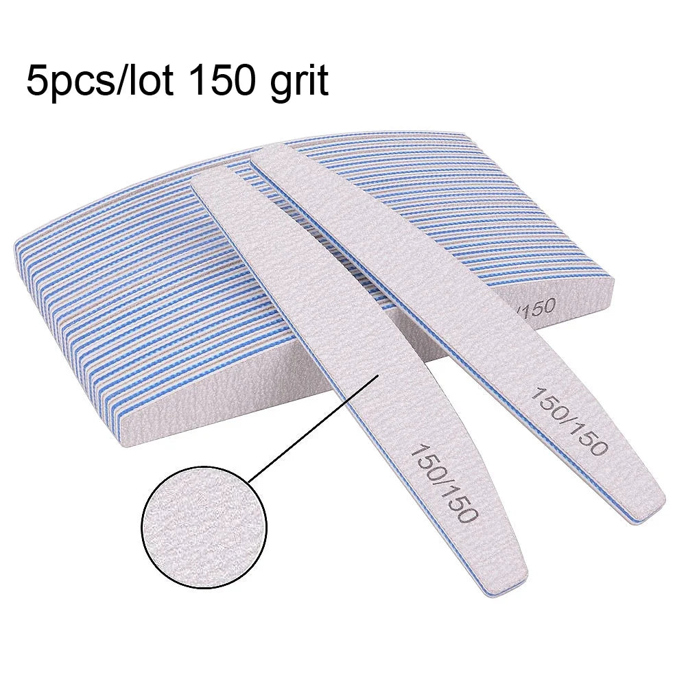 3/5/10-Pack Professional Nail Files — Thick Half-Moon Emery Boards, Multiple Grits (80–240) for Manicure & Nail Extensions
