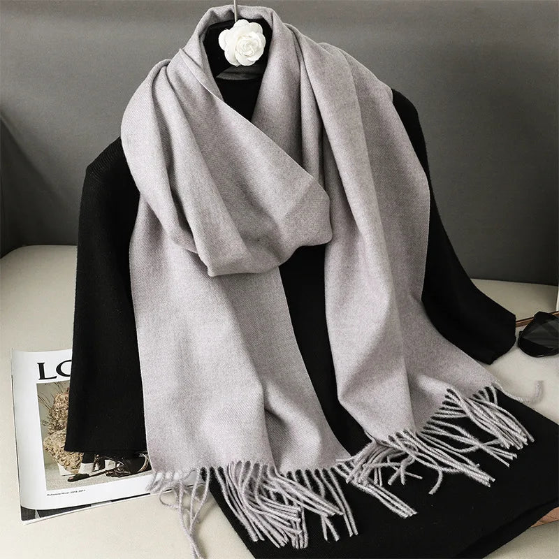 Women's Winter Scarf, Thick Cashmere-Look Pashmina Shawl with Tassels, Windproof Wrap, 175+ cm (69+ in) — 62 Colors