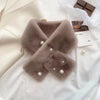 Women's Thick Faux Rabbit Fur Cross Collar Scarf - Winter Neck Warmer Soft Furry Solid Color Shawl